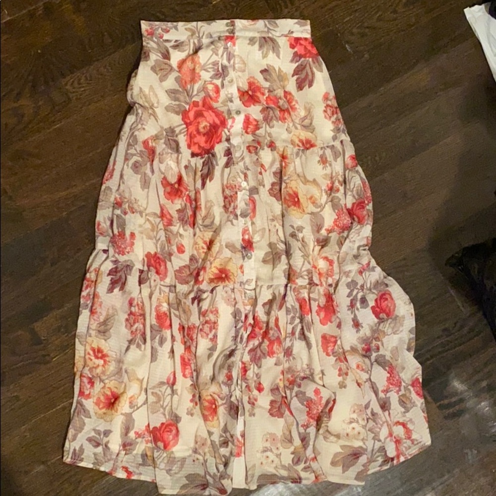 H&M Floral Maxi Skirt - Red and Cream